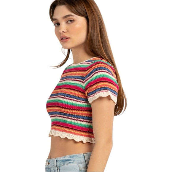 Francesca’s Rainbow Striped Crochet Top - Picture 5 of 15